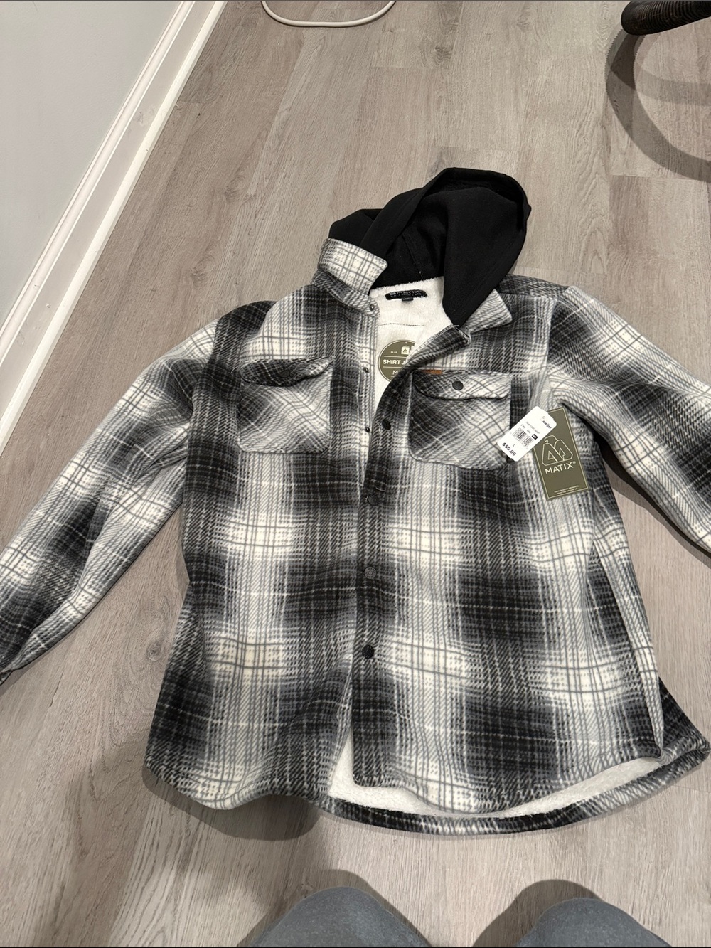 Matix Black & White Plaid Hooded Jacket